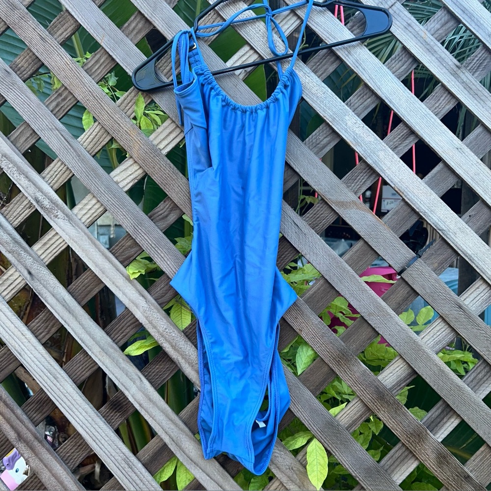 Shay Todd One Piece Open Back Swimsuit Blue Large